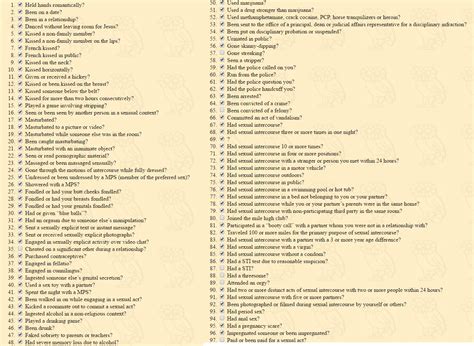 purity test 100 questions.